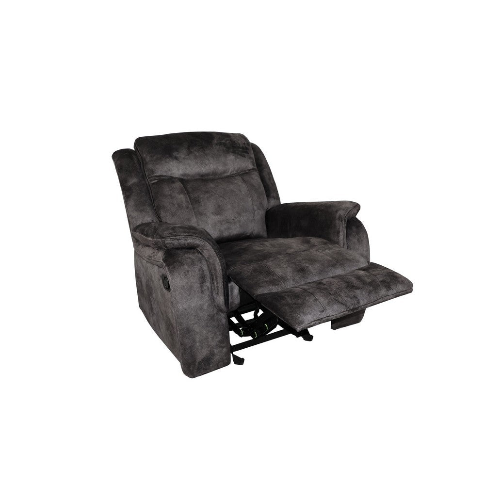 Benjara Harbor 39 Inch Manual Recliner Chair, Pocket Coils, Gray Faux Suede Velvet