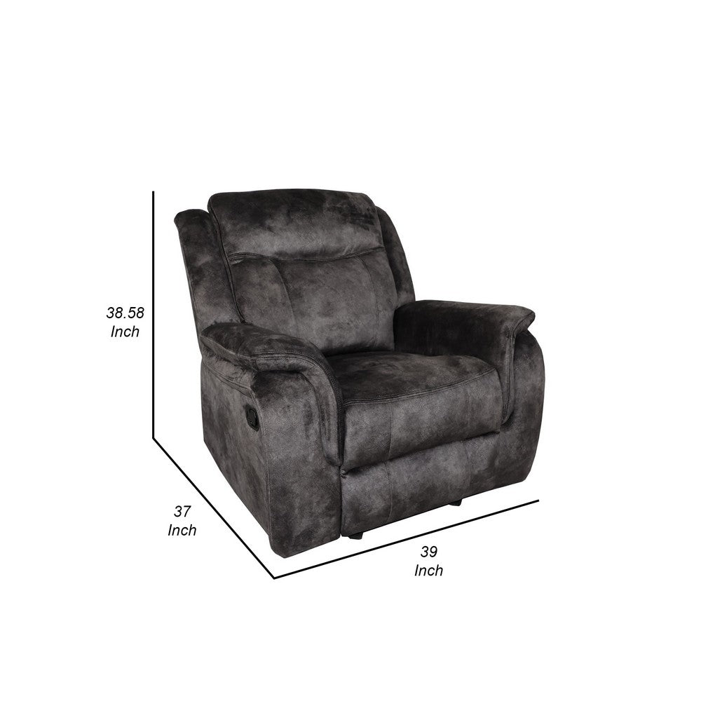 Benjara Harbor 39 Inch Manual Recliner Chair, Pocket Coils, Gray Faux Suede Velvet