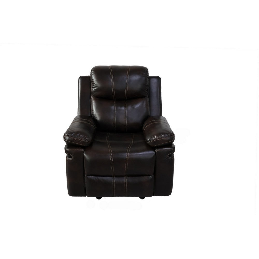 Benjara Linden 37 Inch Power Glider Recliner Chair, Plush Brown Faux Leather