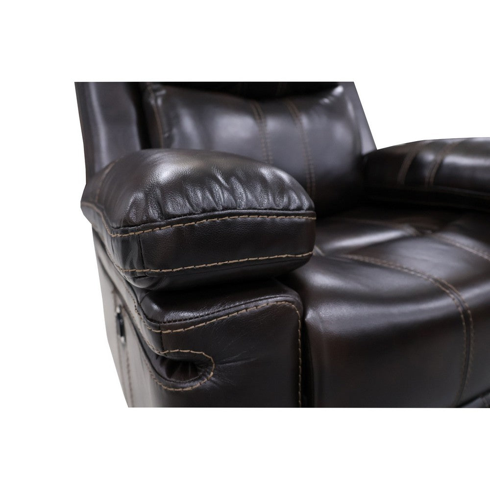 Benjara Linden 37 Inch Power Glider Recliner Chair, Plush Brown Faux Leather