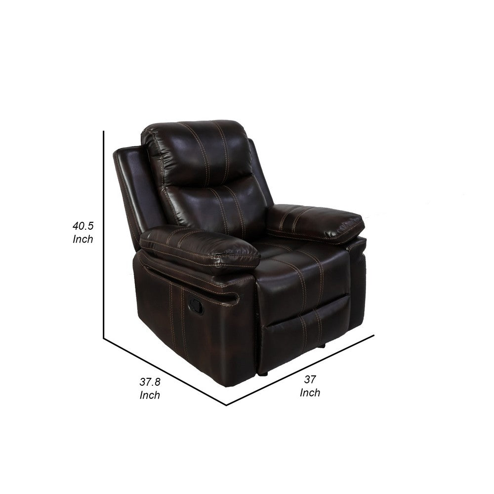 Benjara Linden 37 Inch Power Glider Recliner Chair, Plush Brown Faux Leather