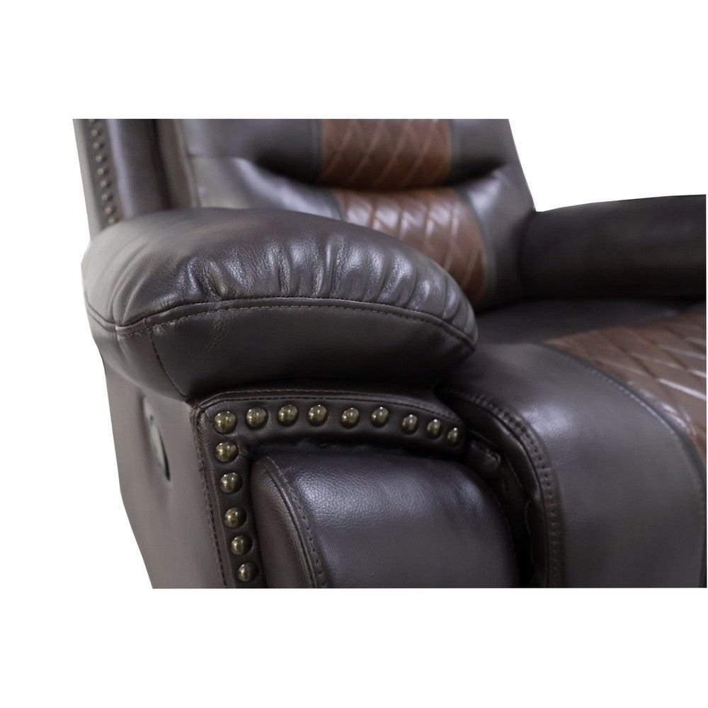 Benjara Asher 39 Inch Manual Recliner Chair, Wood, Pocket Coils, Brown Faux Leather