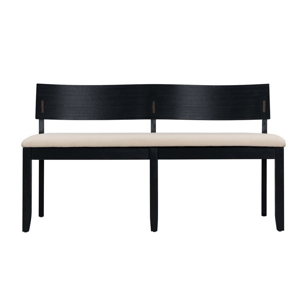 Benjara Celi 53 Inch Dining Bench, Cream Fabric Seat, Matte Black Wood Frame