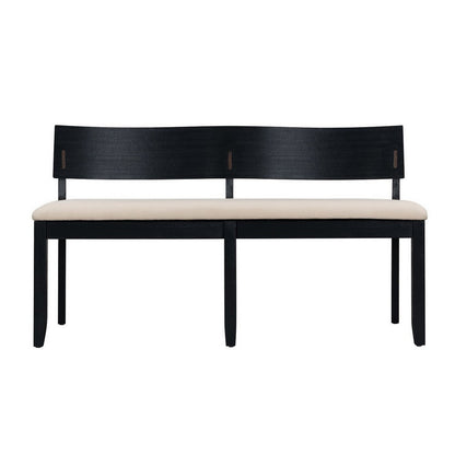 Benjara Celi 53 Inch Dining Bench, Cream Fabric Seat, Matte Black Wood Frame