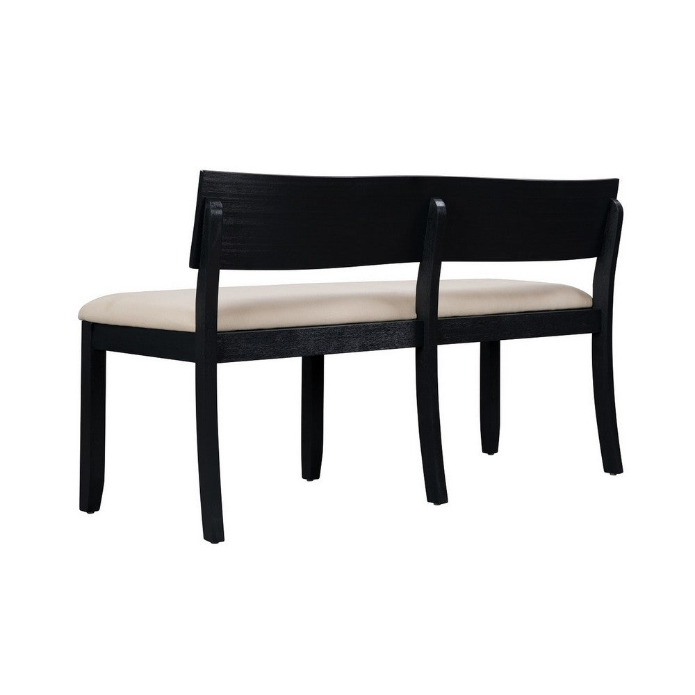 Benjara Celi 53 Inch Dining Bench, Cream Fabric Seat, Matte Black Wood Frame