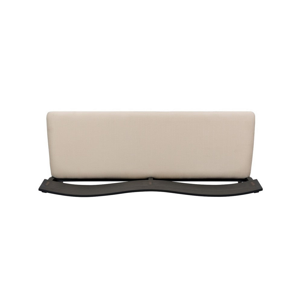 Benjara Celi 53 Inch Dining Bench, Cream Fabric Seat, Matte Black Wood Frame