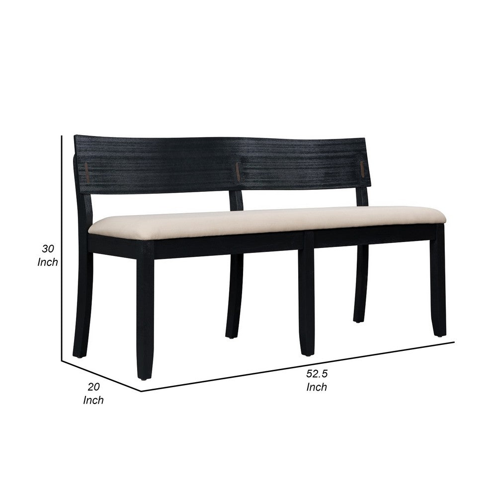 Benjara Celi 53 Inch Dining Bench, Cream Fabric Seat, Matte Black Wood Frame