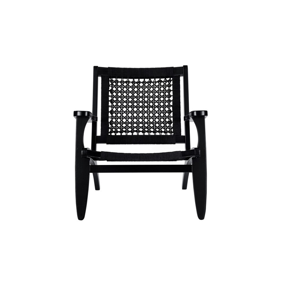 Benjara Heor 29 Inch Accent Chair, Hexagon Rope Woven Back, Seat, Black Wood