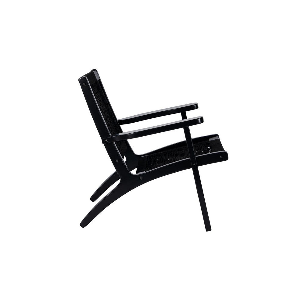 Benjara Heor 29 Inch Accent Chair, Hexagon Rope Woven Back, Seat, Black Wood