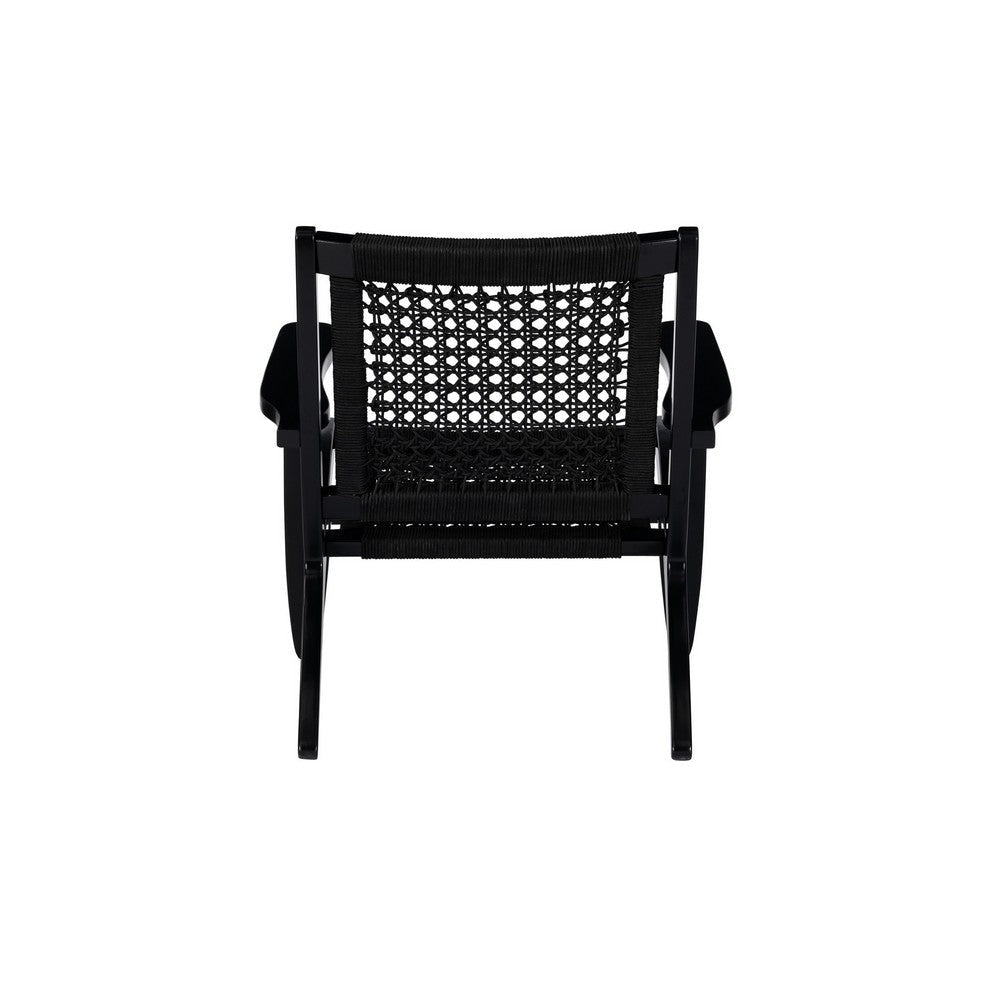 Benjara Heor 29 Inch Accent Chair, Hexagon Rope Woven Back, Seat, Black Wood