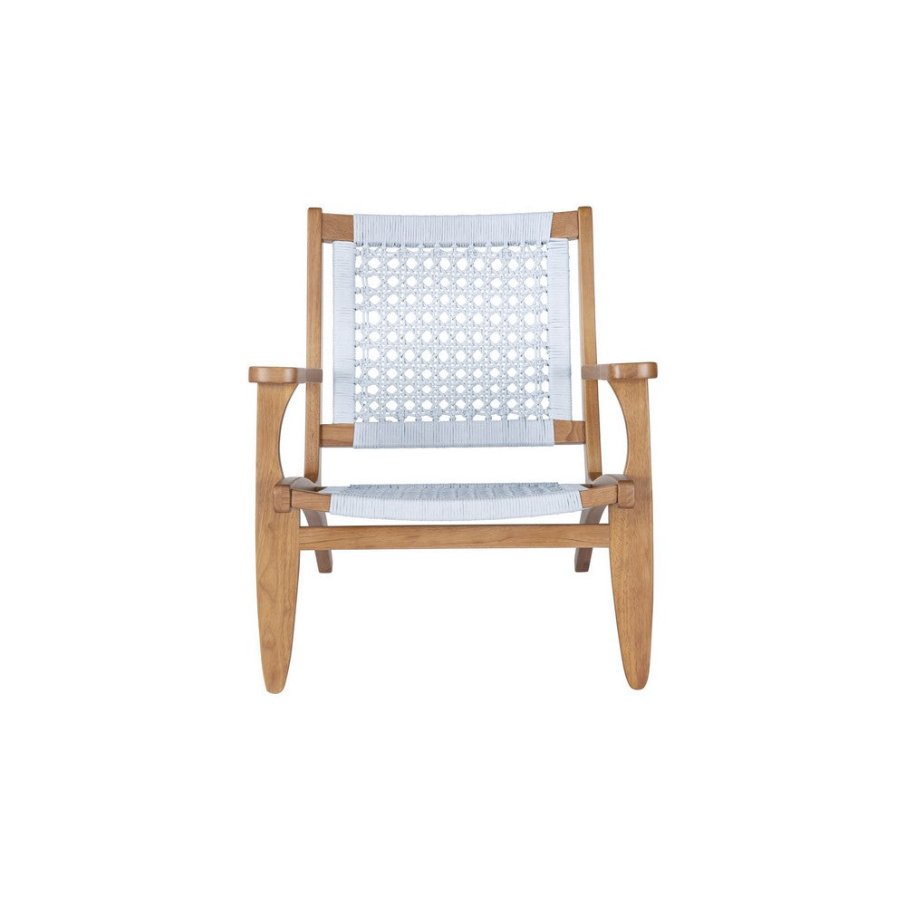 Benjara Heor 29 Inch Accent Chair, Hexagon Rope Woven Back, Seat, Brown, Gray