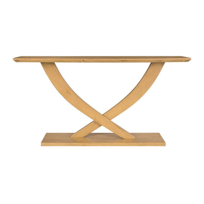 Benjara Rase 57 Inch Console Table, Cross Leg Design, Pedestal Base, Brown Wood