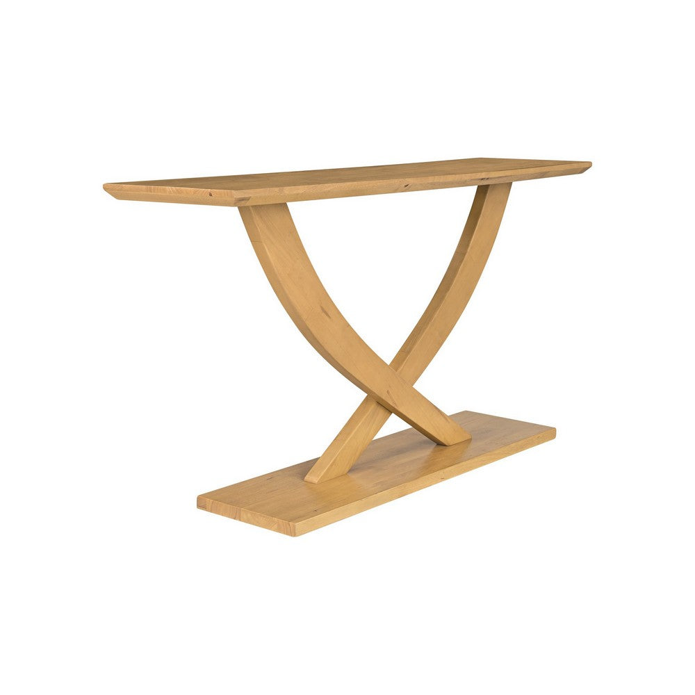 Benjara Rase 57 Inch Console Table, Cross Leg Design, Pedestal Base, Brown Wood