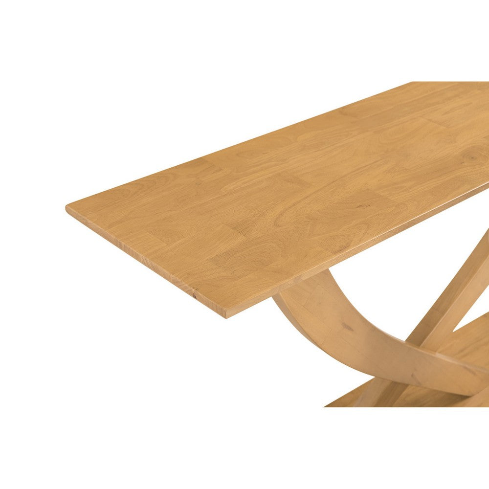 Benjara Rase 57 Inch Console Table, Cross Leg Design, Pedestal Base, Brown Wood