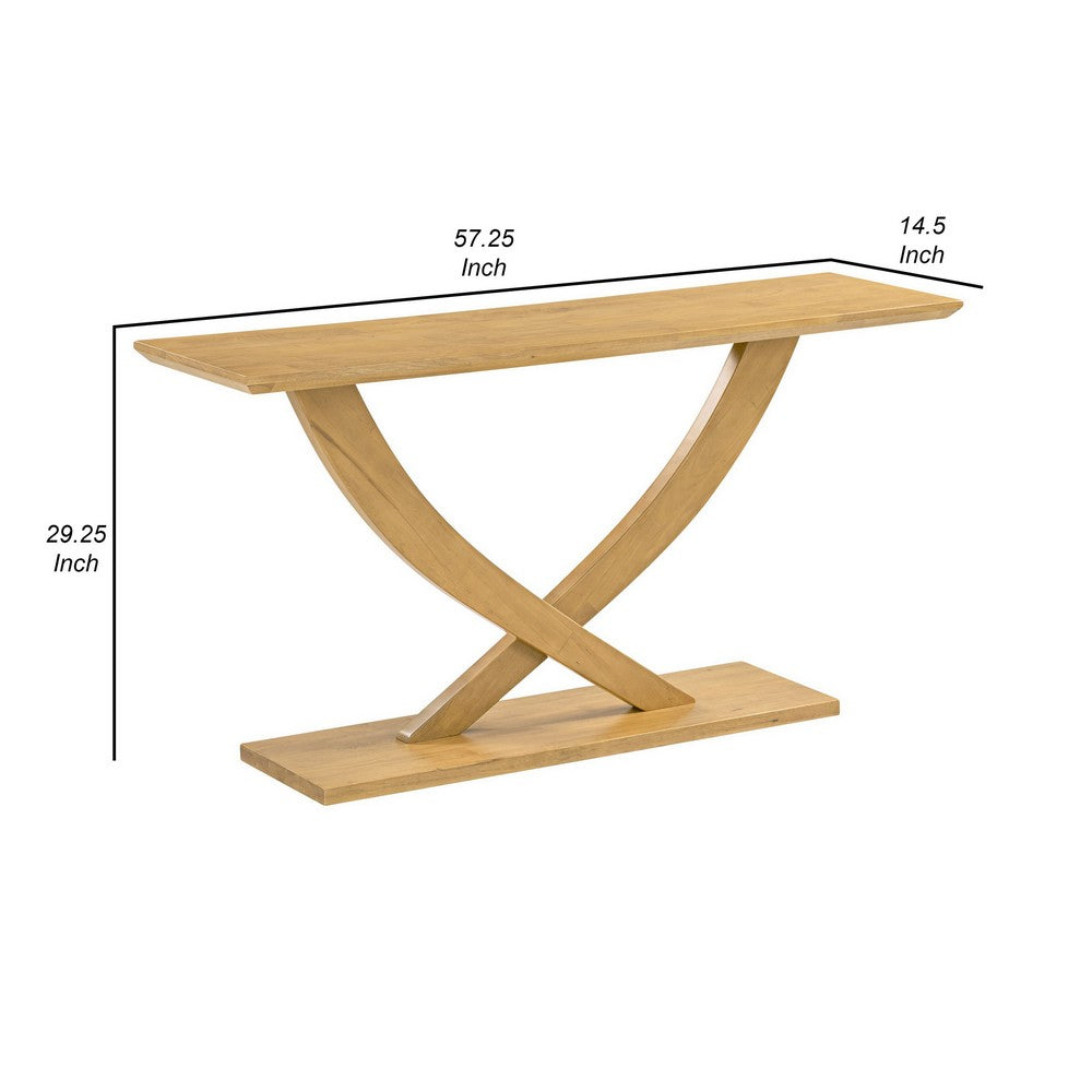 Benjara Rase 57 Inch Console Table, Cross Leg Design, Pedestal Base, Brown Wood