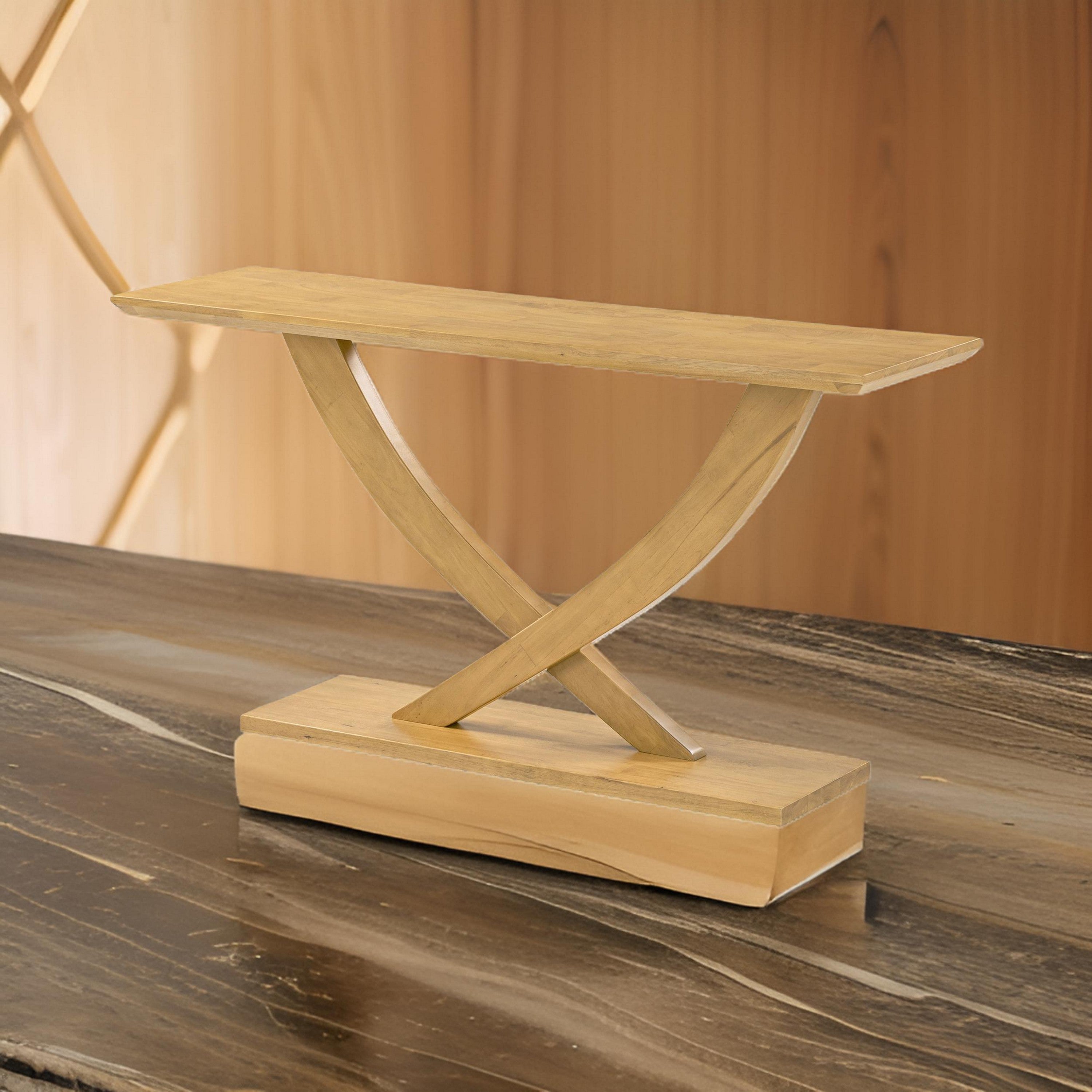 Benjara Rase 57 Inch Console Table, Cross Leg Design, Pedestal Base, Brown Wood