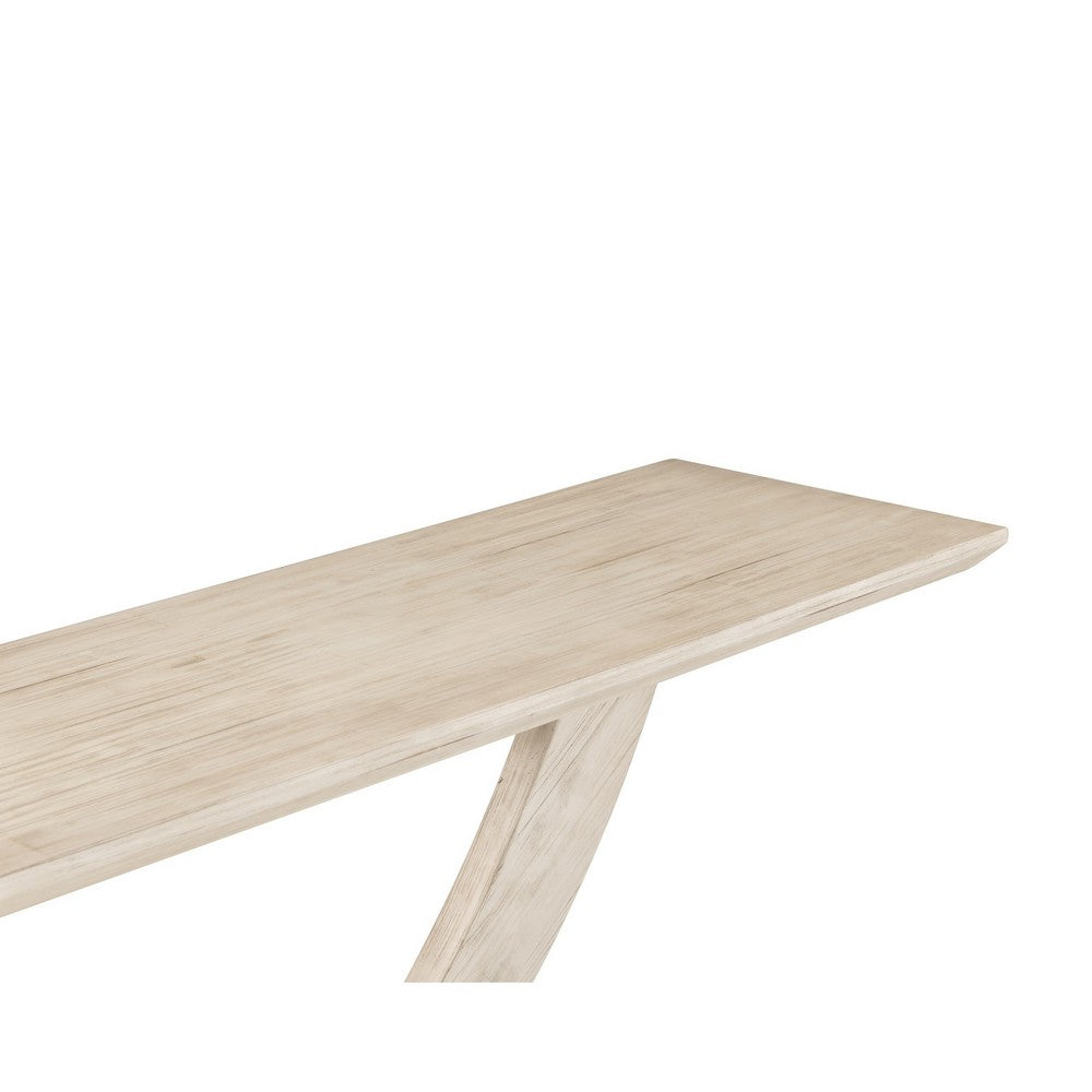 Benjara Rase 57 Inch Console Table, Cross Leg Design, Pedestal Base, Whitewash Wood