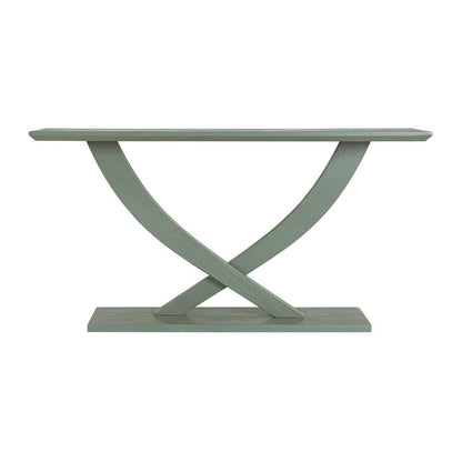 Benjara Rase 57 Inch Console Table, Cross Leg Design, Pedestal Base, Gray Green