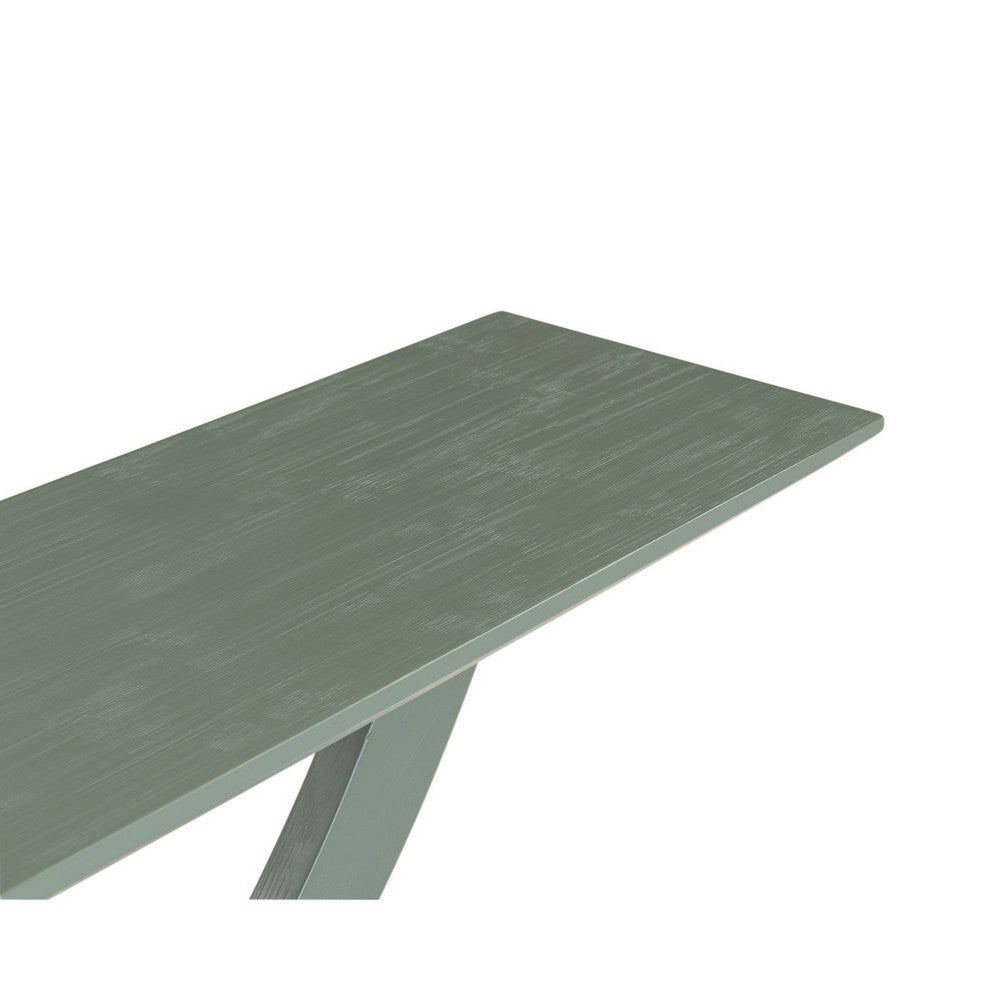 Benjara Rase 57 Inch Console Table, Cross Leg Design, Pedestal Base, Gray Green