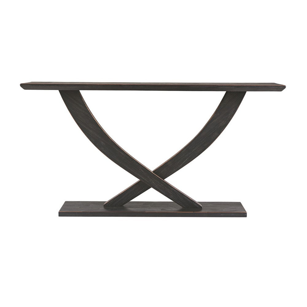 Benjara Rase 57 Inch Console Table, Cross Leg Design, Pedestal Base, Black Wood