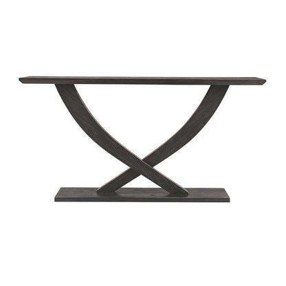 Benjara Rase 57 Inch Console Table, Cross Leg Design, Pedestal Base, Black Wood