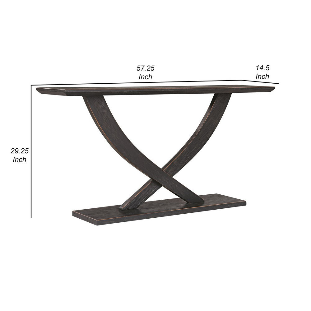 Benjara Rase 57 Inch Console Table, Cross Leg Design, Pedestal Base, Black Wood