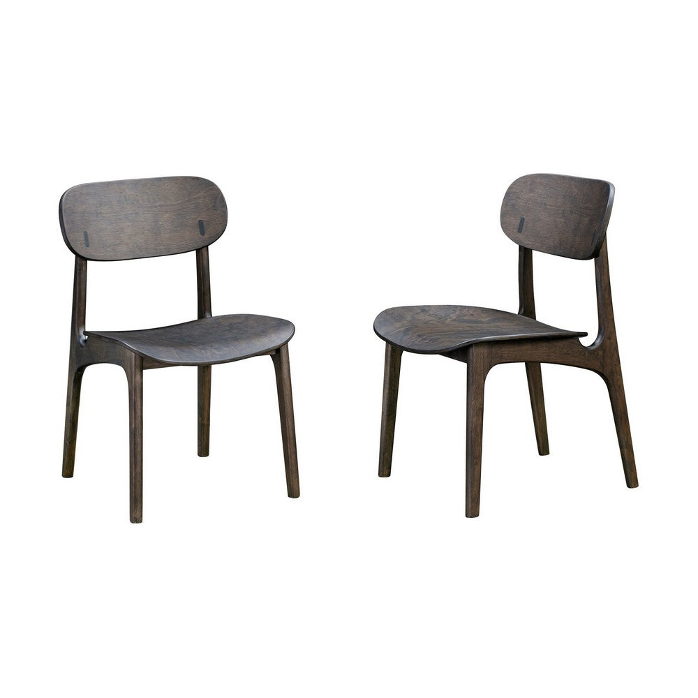 Benjara Seln 20 Inch Dining Chair Set of 2, Curved Seat, Splayed Legs, Gray