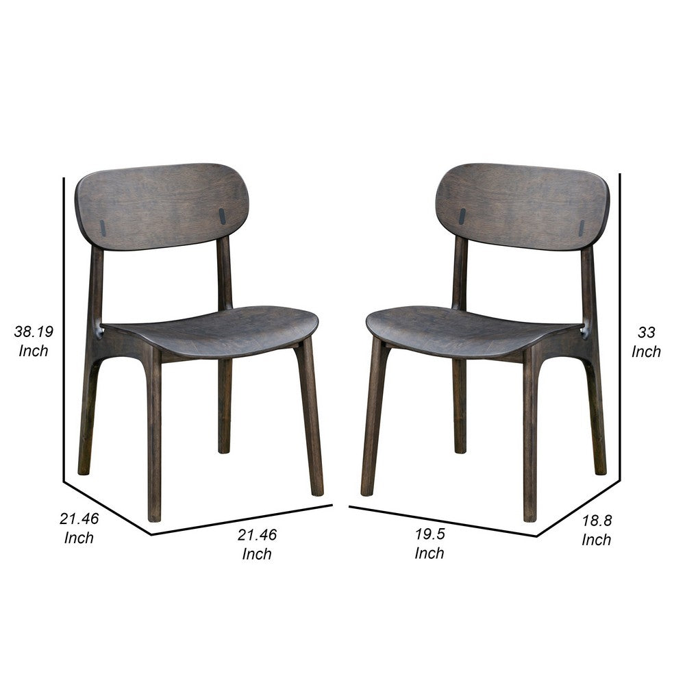 Benjara Seln 20 Inch Dining Chair Set of 2, Curved Seat, Splayed Legs, Gray