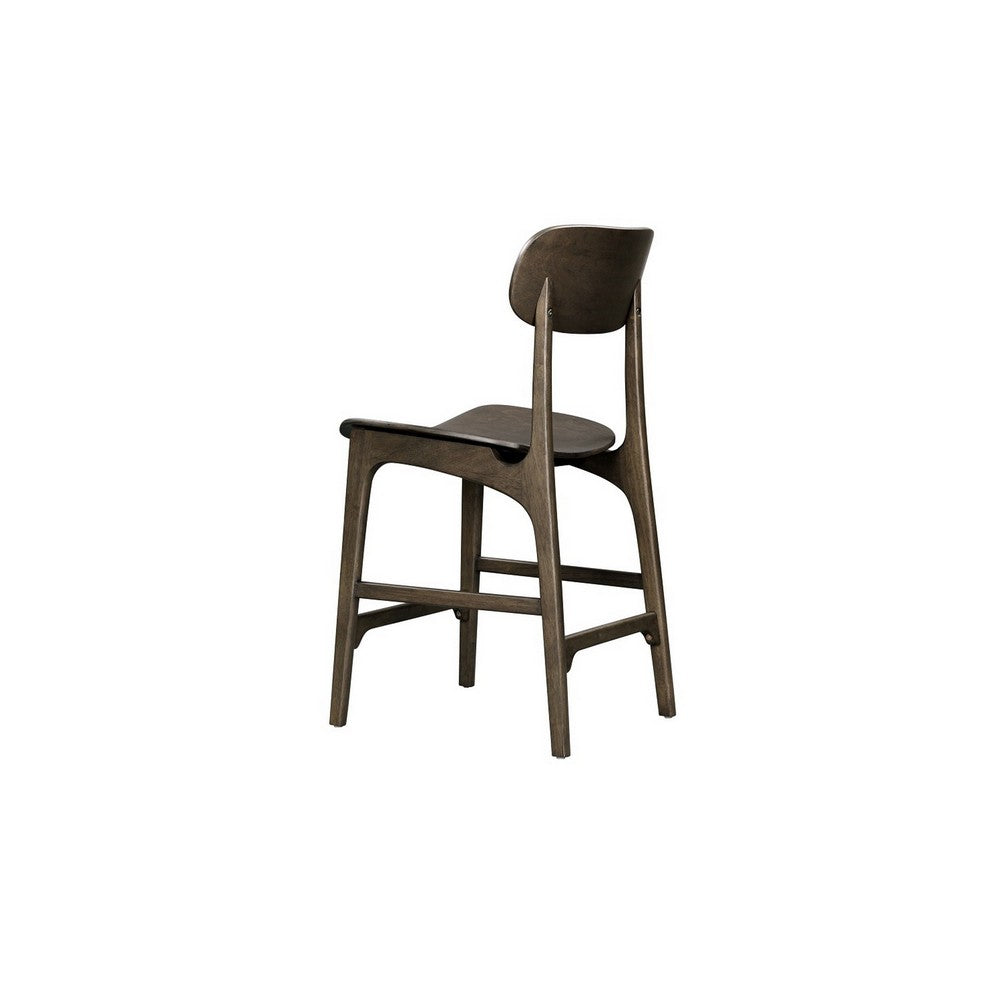 Benjara Seln 24 Inch Counter Stool Chair, Curved Seat, Open Back, Dark Gray Wood