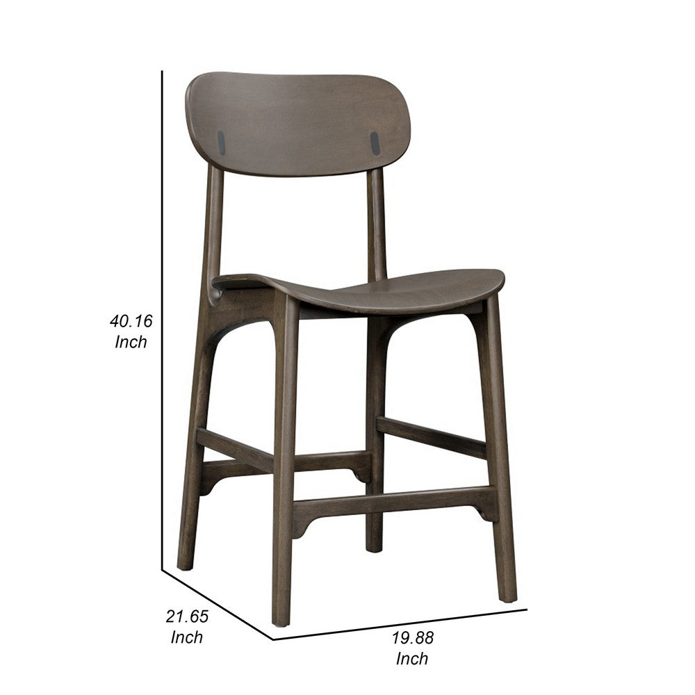 Benjara Seln 24 Inch Counter Stool Chair, Curved Seat, Open Back, Dark Gray Wood