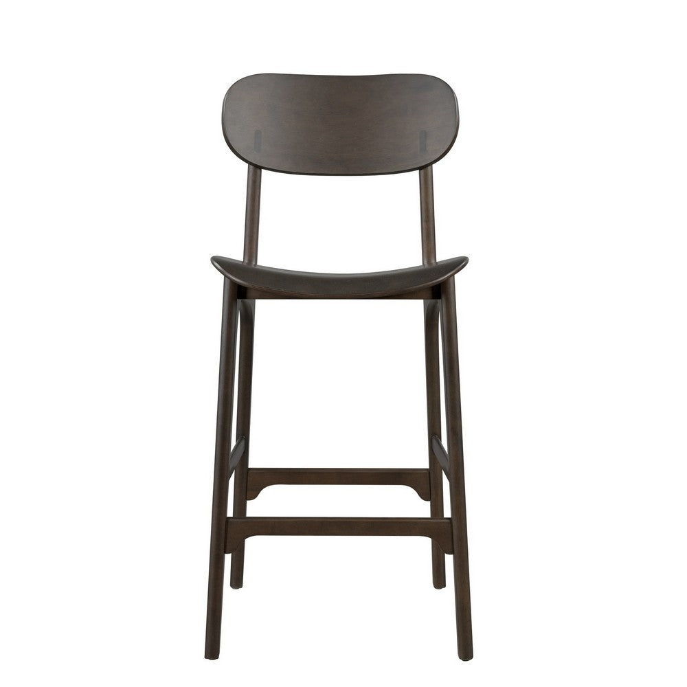 Benjara Seln 30 Inch Barstool Chair, Curved Seat, Open Back, Dark Gray Wood