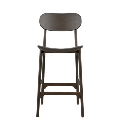 Benjara Seln 30 Inch Barstool Chair, Curved Seat, Open Back, Dark Gray Wood