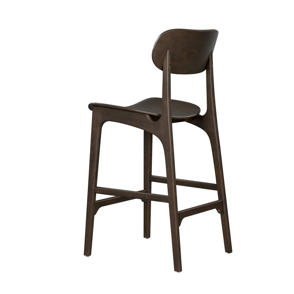Benjara Seln 30 Inch Barstool Chair, Curved Seat, Open Back, Dark Gray Wood