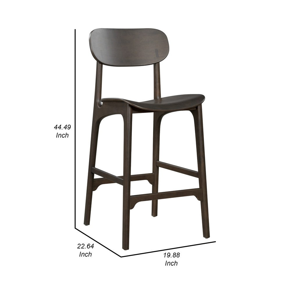 Benjara Seln 30 Inch Barstool Chair, Curved Seat, Open Back, Dark Gray Wood