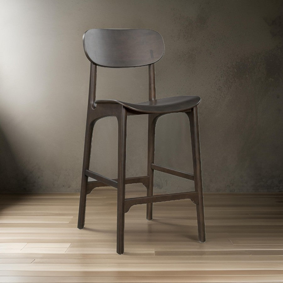 Benjara Seln 30 Inch Barstool Chair, Curved Seat, Open Back, Dark Gray Wood