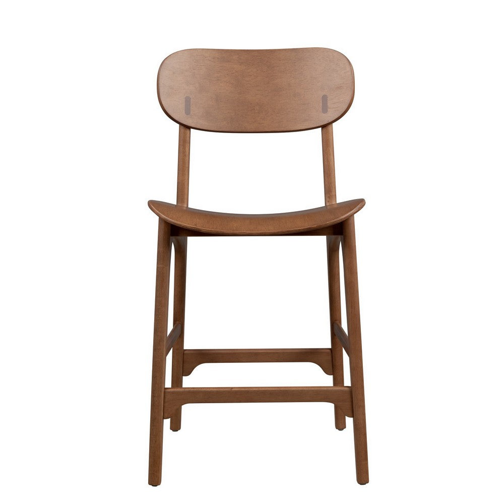 Benjara Seln 24 Inch Counter Stool Chair, Curved Seat, Open Back, Dark Brown Wood