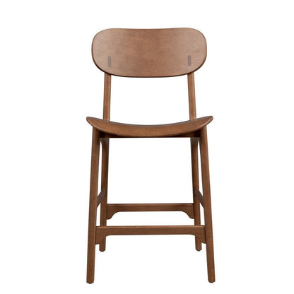 Benjara Seln 24 Inch Counter Stool Chair, Curved Seat, Open Back, Dark Brown Wood