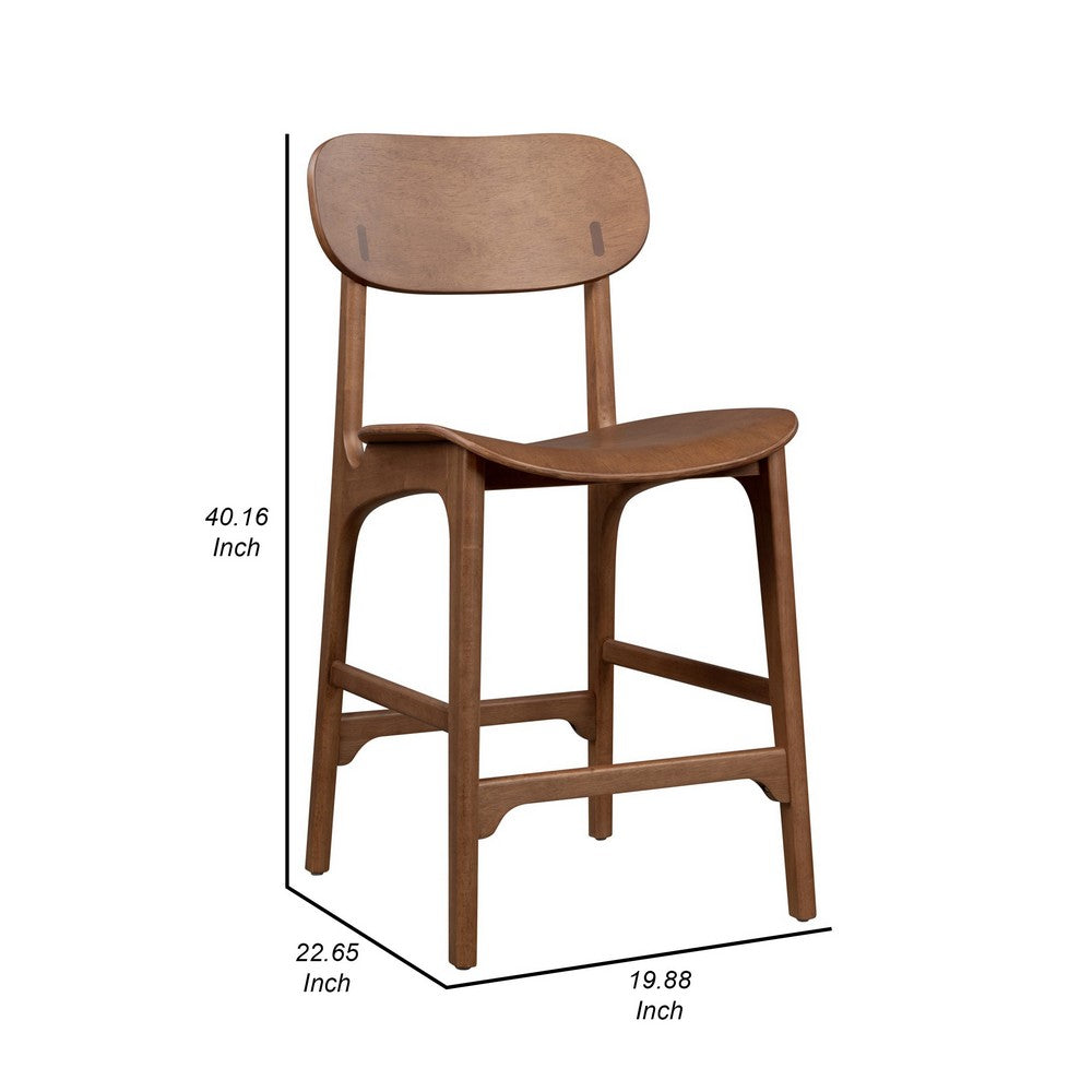 Benjara Seln 24 Inch Counter Stool Chair, Curved Seat, Open Back, Dark Brown Wood