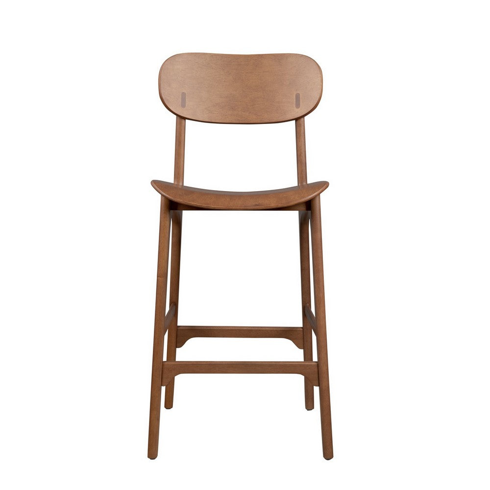 Benjara Seln 30 Inch Barstool Chair, Curved Seat, Open Back, Dark Brown Wood