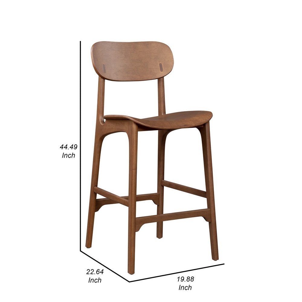 Benjara Seln 30 Inch Barstool Chair, Curved Seat, Open Back, Dark Brown Wood