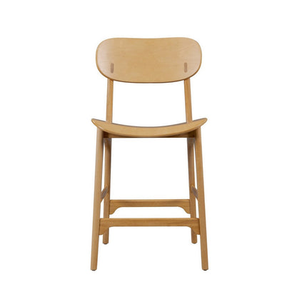 Benjara Seln 24 Inch Counter Stool Chair, Curved Seat, Open Back, Light Brown Wood