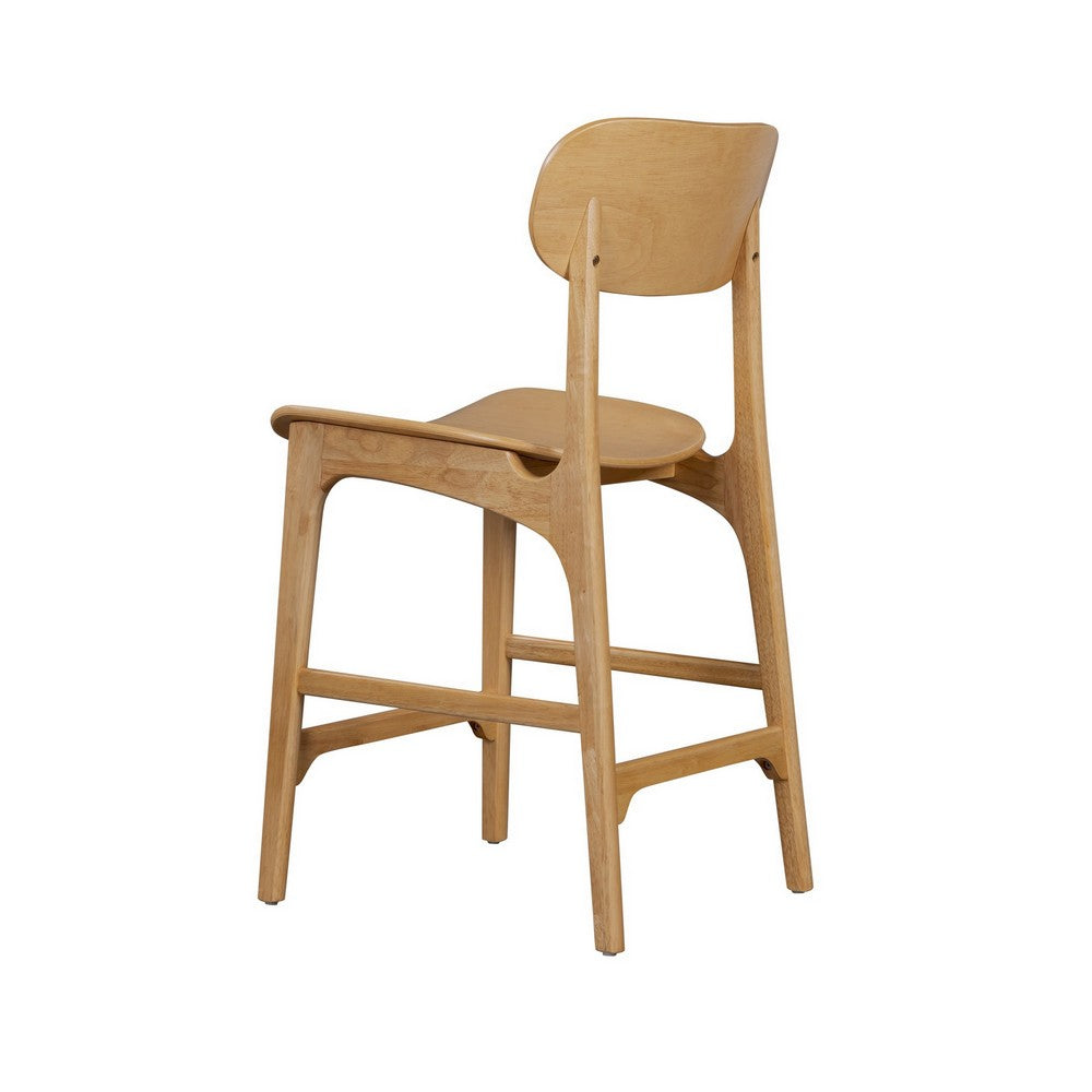 Benjara Seln 24 Inch Counter Stool Chair, Curved Seat, Open Back, Light Brown Wood