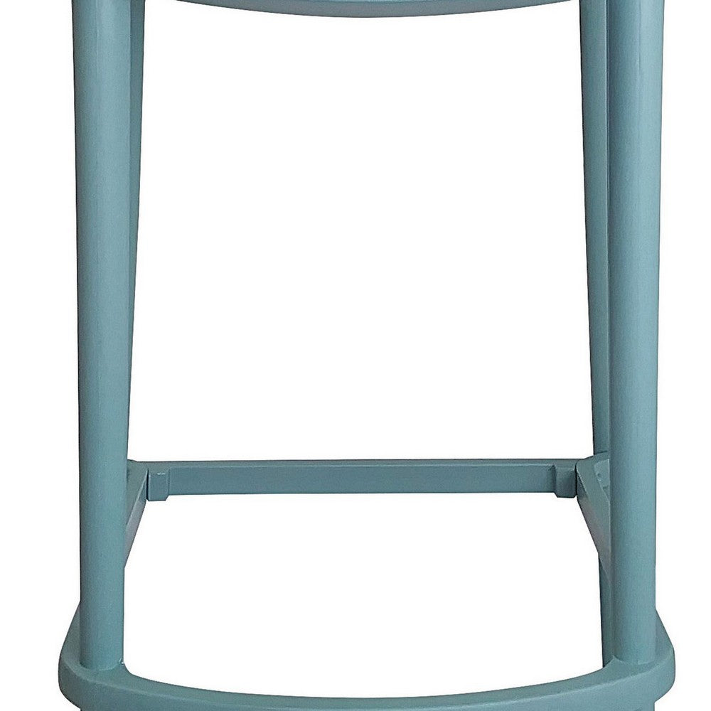 Benjara Celin 30 Inch Barstool Chair, Set of 4, Stackable, Mesh, Curved Seat, Green