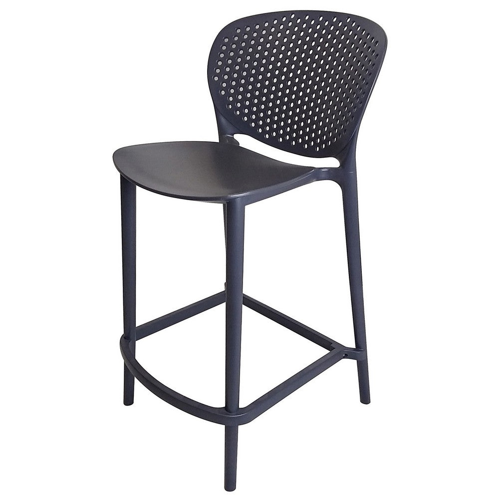 Benjara Celin 30 Inch Barstool Chair, Set of 4, Stackable, Mesh, Curved Seat, Gray