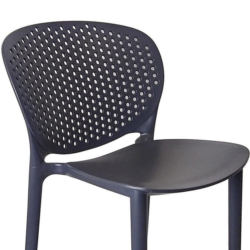 Benjara Celin 30 Inch Barstool Chair, Set of 4, Stackable, Mesh, Curved Seat, Gray