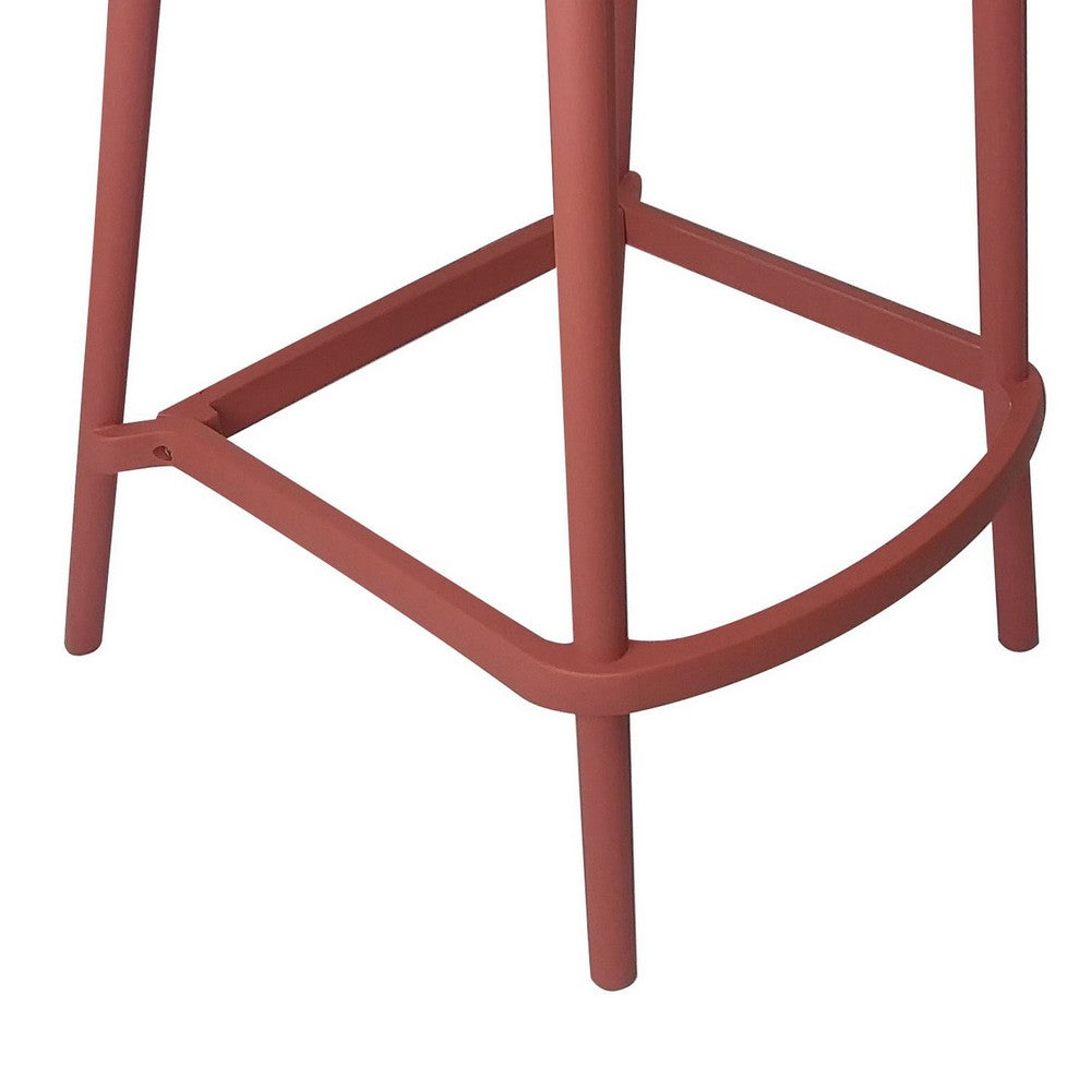 Benjara Celin 30 Inch Barstool Chair, Set of 4, Stackable, Mesh, Curved Seat, Orange