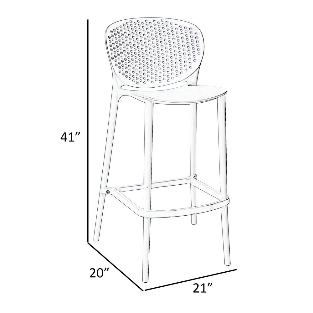 Benjara Celin 30 Inch Barstool Chair, Set of 4, Stackable, Mesh, Curved Seat, Orange