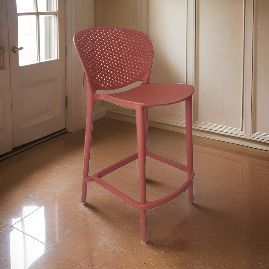 Benjara Celin 30 Inch Barstool Chair, Set of 4, Stackable, Mesh, Curved Seat, Orange