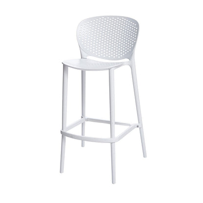 Benjara Celin 30 Inch Barstool Chair, Set of 4, Stackable, Mesh, Curved Seat, White