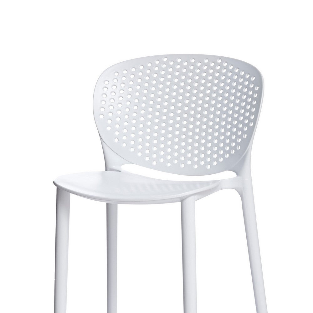 Benjara Celin 30 Inch Barstool Chair, Set of 4, Stackable, Mesh, Curved Seat, White